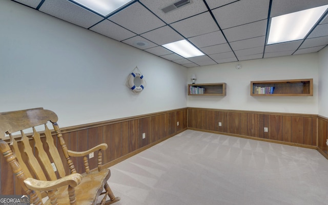 119 Ridgemore Cir, Toccoa, GA 30577 - sitting room featuring wainscoting, wooden walls, a paneled ceiling, and carpet