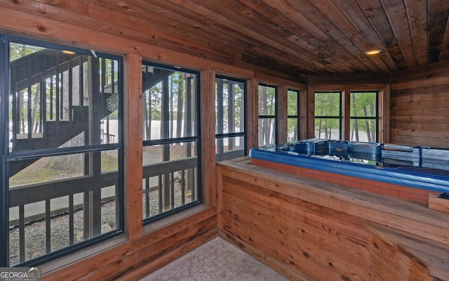 119 Ridgemore Cir, Toccoa, GA 30577 - unfurnished sunroom featuring wooden ceiling and wooden walls