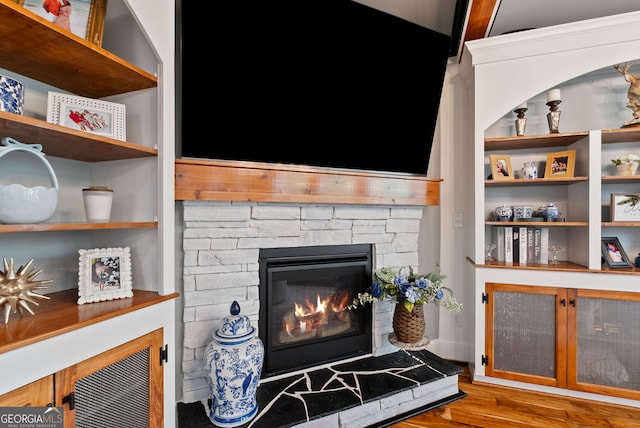 721 Paint Horse Dr, Canton, GA 30115 - detailed view of wood finished floors and a fireplace