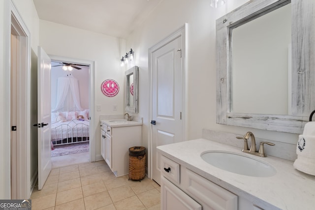 721 Paint Horse Dr, Canton, GA 30115 - full bath featuring tile patterned floors, ensuite bath, two vanities, and a ceiling fan