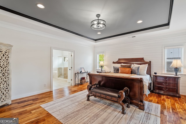 721 Paint Horse Dr, Canton, GA 30115 - bedroom featuring ornamental molding, wood finished floors, connected bathroom, recessed lighting, and baseboards