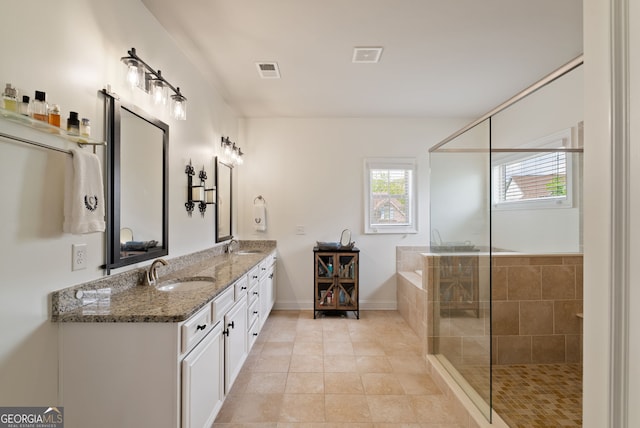 721 Paint Horse Dr, Canton, GA 30115 - full bath with tiled shower, double vanity, a bath, and tile patterned flooring