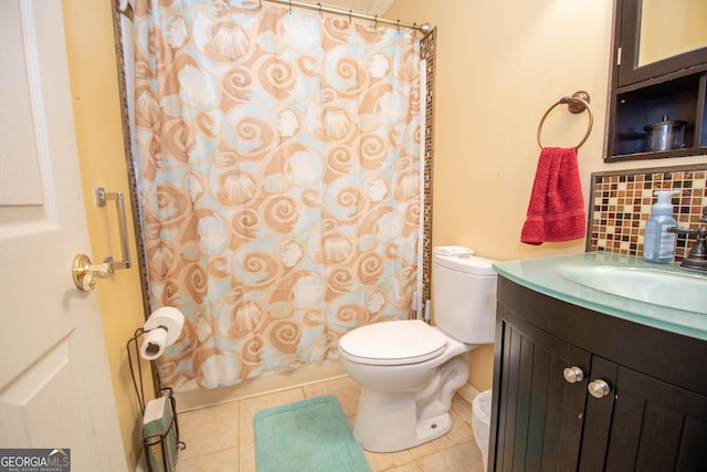 full bath with toilet, tile patterned floors, and vanity