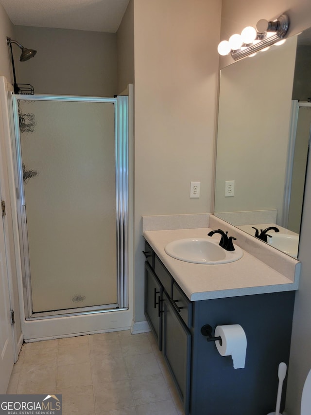 129 Carolyn Path, Rockmart, GA 30153 - bathroom with a shower stall, vanity, and tile patterned flooring