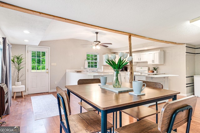 709 Tallapoosa Hwy, Cedartown, GA 30125 - dining area with lofted ceiling, light wood-style floors, recessed lighting, a textured ceiling, and a ceiling fan