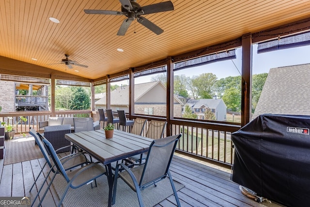 55 Sudderth St, Buford, GA 30518 - sunroom / solarium featuring a ceiling fan, outdoor dining area, and an outdoor hangout area