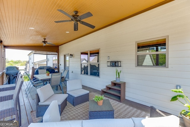 55 Sudderth St, Buford, GA 30518 - view of patio / terrace featuring a ceiling fan, outdoor dining area, and an outdoor hangout area
