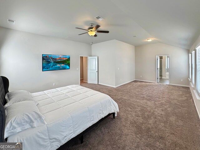 376 Layfield Dr, Jonesboro, GA 30238 - bedroom featuring carpet floors, baseboards, lofted ceiling, and visible vents