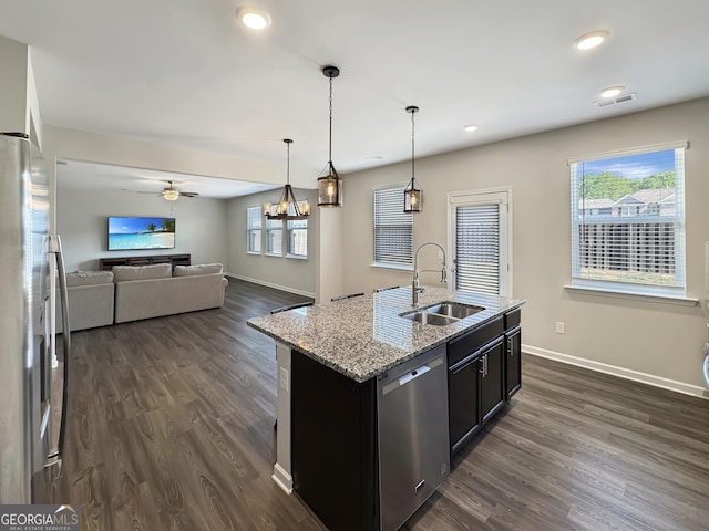 376 Layfield Dr, Jonesboro, GA 30238 - kitchen featuring a sink, baseboards, stainless steel appliances, and dark wood finished floors