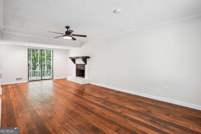 3688 Burnley Ct, Lithonia, GA 30038 - unfurnished living room featuring visible vents, crown molding, baseboards, hardwood / wood-style flooring, and a ceiling fan