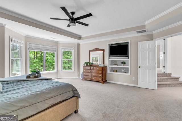 5303 Davenport Mnr, Cumming, GA 30041 - bedroom with visible vents, carpet floors, baseboards, a raised ceiling, and ornamental molding