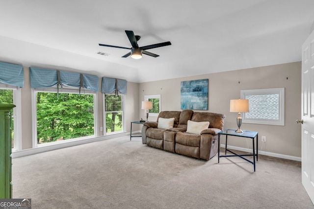 5303 Davenport Mnr, Cumming, GA 30041 - living room with plenty of natural light, carpet flooring, ceiling fan, and visible vents