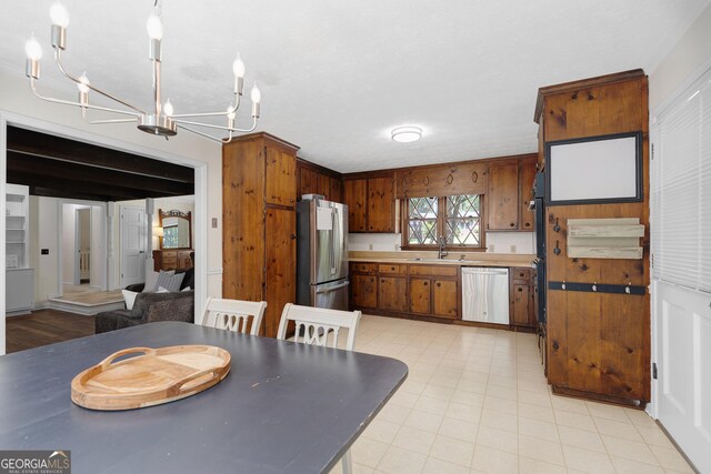 dining room with a chandelier