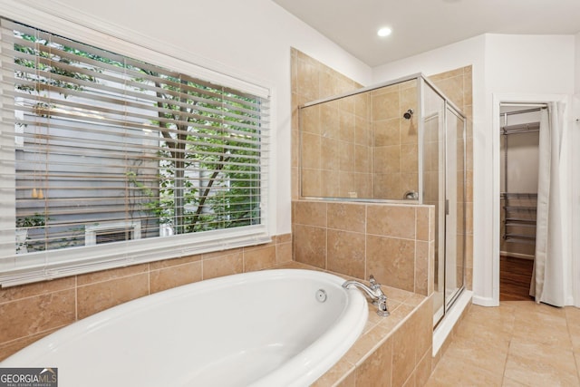 737 St Charles Ave NE, Atlanta, GA 30306 - full bath featuring a stall shower, a bath, healthy amount of natural light, tile patterned flooring, and recessed lighting