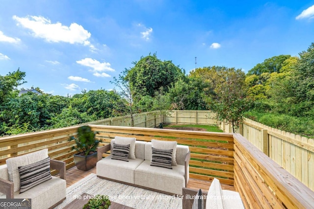 585 Ira St SW, Atlanta, GA 30312 - deck with an outdoor living space and a fenced backyard