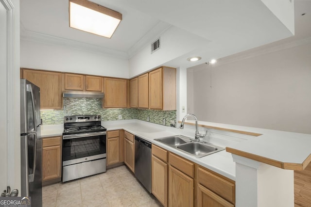 3777 Peachtree Rd Unit 1536, Atlanta, GA 30319 - kitchen with a sink, crown molding, stainless steel appliances, and under cabinet range hood