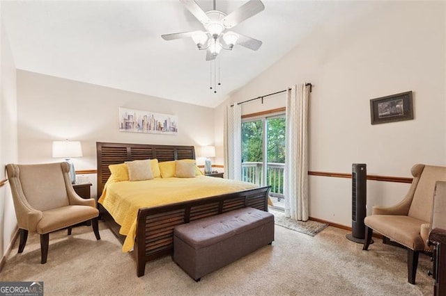 1149 Midland NW, Acworth, GA 30102 - bedroom featuring access to outside, light carpet, lofted ceiling, and ceiling fan