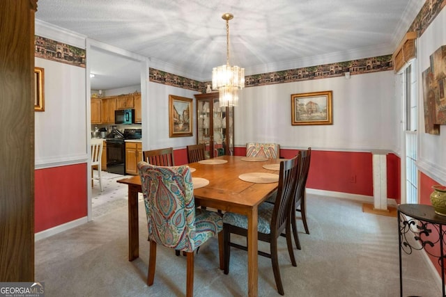 569 Hale Mountain Ct, Hiram, GA 30141 - dining room featuring crown molding, light colored carpet, baseboards, and a notable chandelier