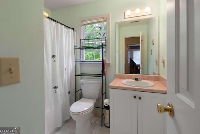 569 Hale Mountain Ct, Hiram, GA 30141 - bathroom featuring toilet, visible vents, and vanity