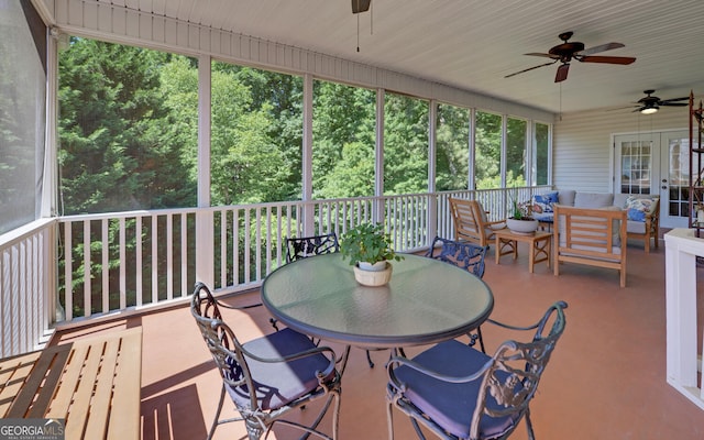 922 Brenau Point Dr, Gainesville, GA 30501 - sunroom / solarium with an outdoor hangout area, outdoor dining space, and ceiling fan