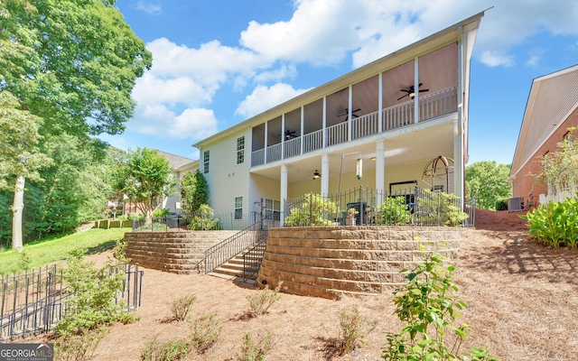 922 Brenau Point Dr, Gainesville, GA 30501 - rear view of property featuring stairs, ceiling fan, and a sunroom