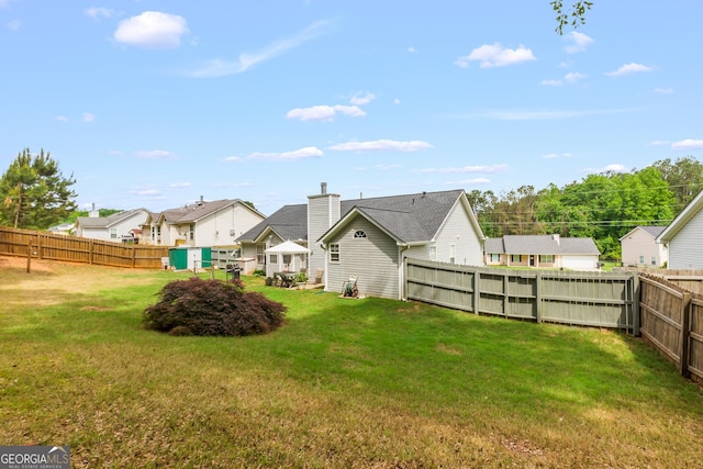 view of yard featuring a fenced backyard and a residential view