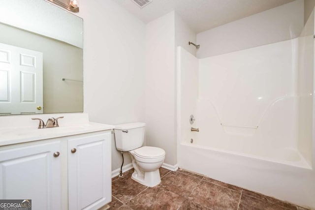 full bathroom with toilet, tile patterned floors, bathtub / shower combination, and vanity