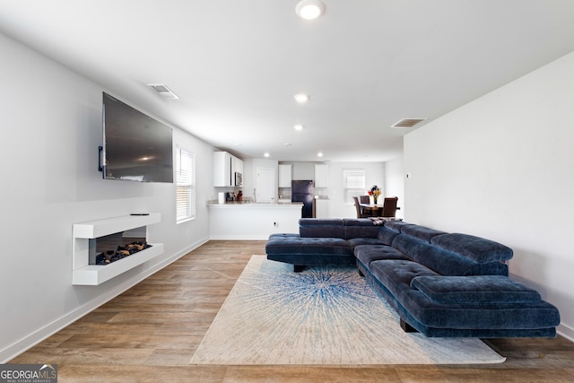 1341 Midnight Ride Ct, Hampton, GA 30228 - living area featuring a fireplace, light wood-style floors, recessed lighting, baseboards, and visible vents