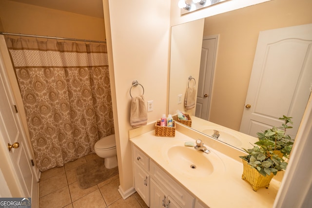 105 Kellens Ct, Fayetteville, GA 30215 - bathroom with vanity, a shower with shower curtain, tile patterned floors, and toilet