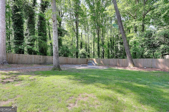 view of yard with a fenced backyard