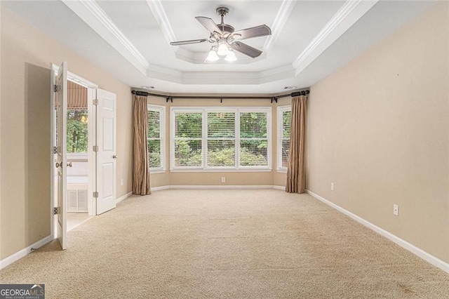 1235 Legend Run, Alpharetta, GA 30005 - empty room with light colored carpet, crown molding, a raised ceiling, and ceiling fan