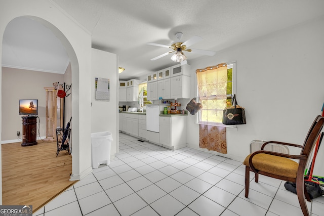 415 Scenic Dr, Toccoa, GA 30577 - interior space featuring arched walkways, a ceiling fan, ornamental molding, and baseboards
