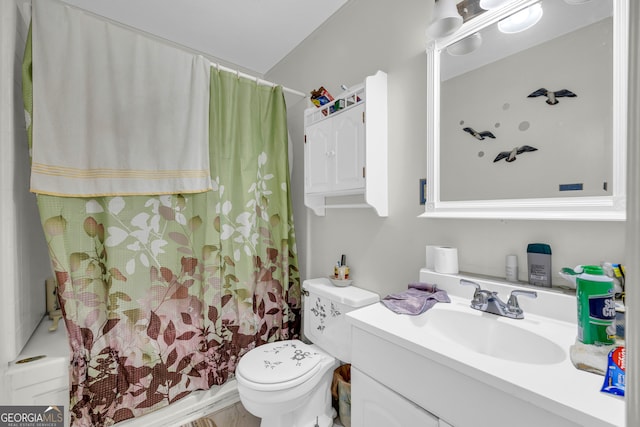 415 Scenic Dr, Toccoa, GA 30577 - full bathroom featuring vanity and shower / bath combo with shower curtain