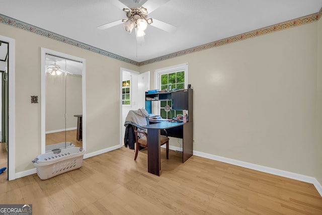 415 Scenic Dr, Toccoa, GA 30577 - office featuring baseboards, ceiling fan, and wood finished floors