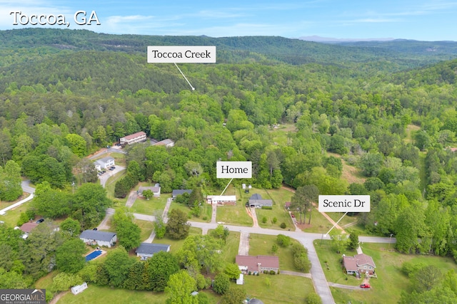 415 Scenic Dr, Toccoa, GA 30577 - aerial view with a mountain view and a wooded view