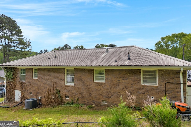 415 Scenic Dr, Toccoa, GA 30577 - rear view of property featuring brick siding, cooling unit, metal roof, and crawl space