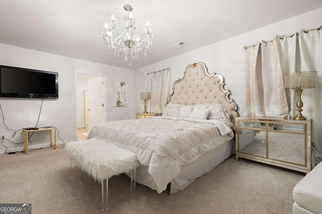 108 Berwick Xing, Dallas, GA 30157 - bedroom with carpet flooring, a chandelier, and visible vents