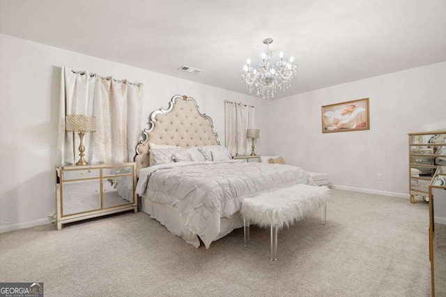 108 Berwick Xing, Dallas, GA 30157 - bedroom with an inviting chandelier, baseboards, carpet flooring, and visible vents