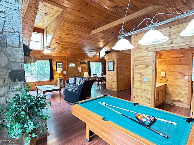 685 Monroe Ridge Rd, Sautee Nacoochee, GA 30571 - recreation room featuring wooden walls, wood ceiling, and high vaulted ceiling