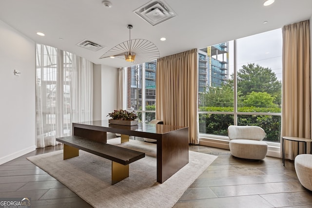 office area with visible vents, recessed lighting, and a wealth of natural light
