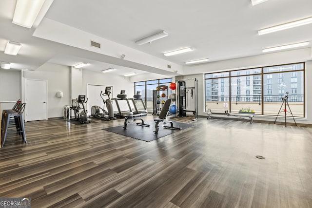gym with visible vents and wood finished floors