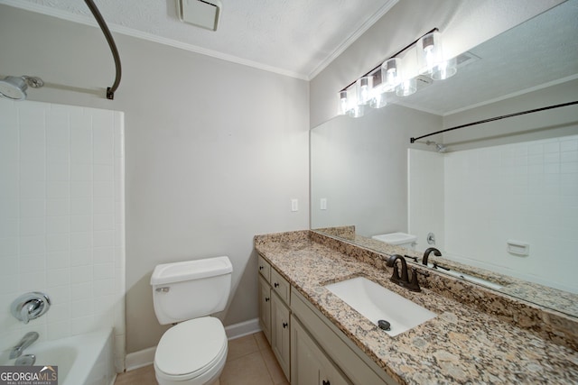 3480 Stillridge Dr, Alpharetta, GA 30022 - bathroom featuring toilet, bathtub / shower combination, tile patterned flooring, vanity, and ornamental molding