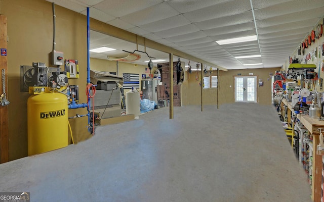 basement with a workshop area