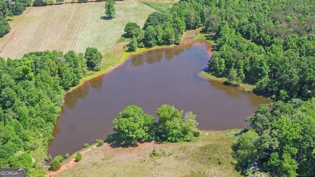 bird's eye view featuring a water view and a rural view