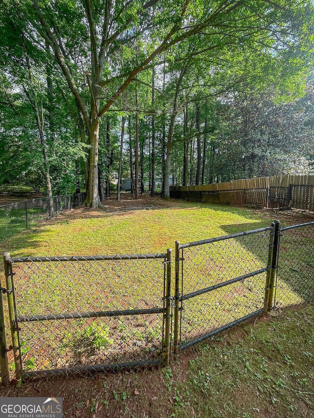 view of yard with fence and a gate