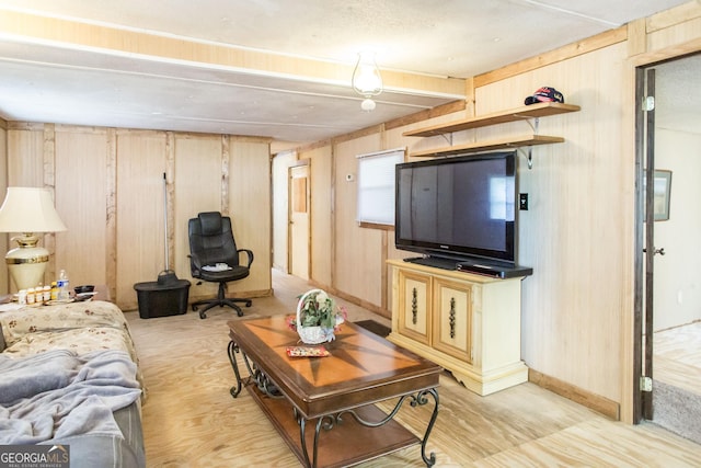 living area with wooden walls