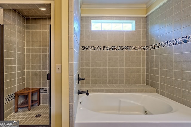 full bathroom featuring ornamental molding and shower / washtub combination