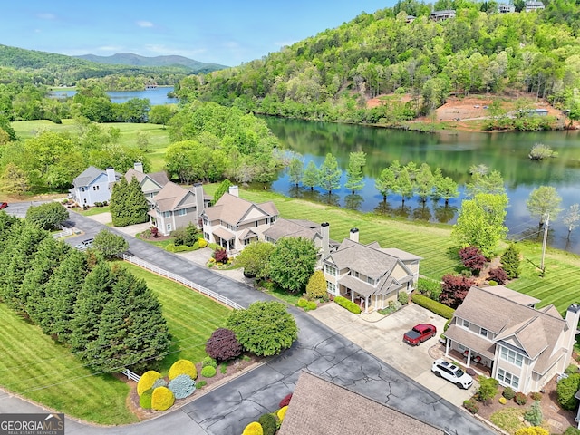 aerial view with a water and mountain view