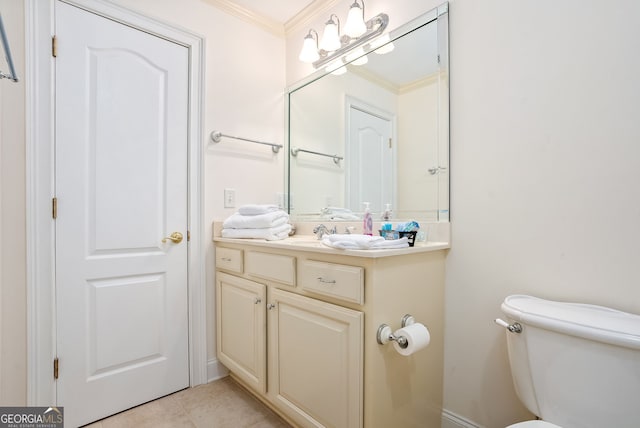 147 S Pine Cove Dr, Lagrange, GA 30240 - half bath with vanity, crown molding, and tile patterned floors