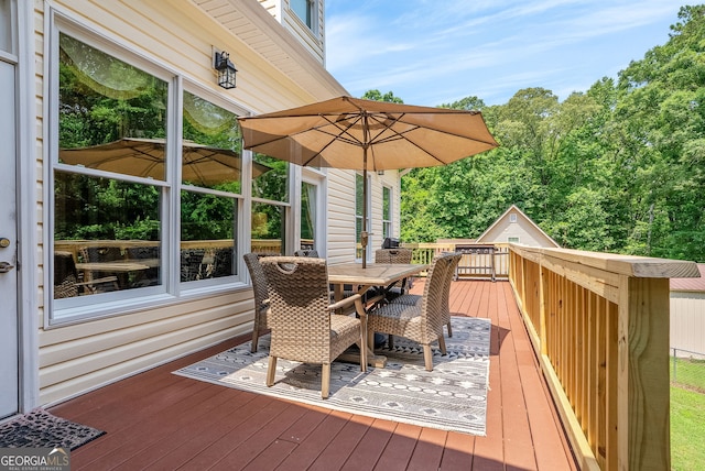 147 S Pine Cove Dr, Lagrange, GA 30240 - wooden terrace with outdoor dining space